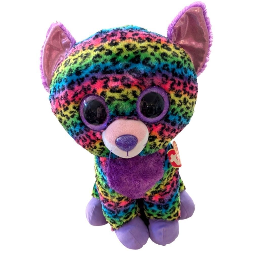 Y2K Justice Beanie Boo Trixie Jumbo‎ Rainbow Leopard Plush Toy 17"